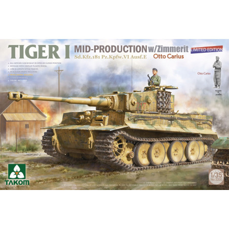 Takom® Maquette militaire char Tiger I (milieu de production)  / Zimmerit avec Otto Carius (édition limité) 1:35