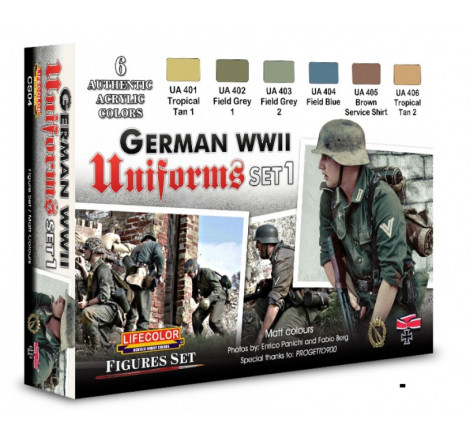 Lifecolor® Set de peinture acrylique German Uniforms WW2 set 1