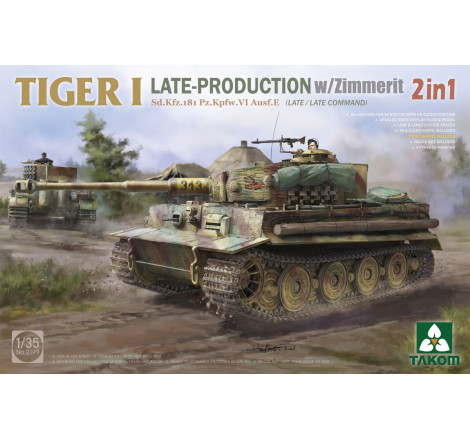 Takom® Maquette militaire char Tiger Ausf.E (production tardive) Zimmerit (2en1) 1:35 référence 2199