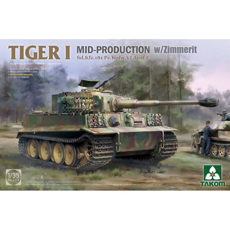 Takom® Maquette militaire char Tiger Ausf.E (milieu de production) Zimmerit 1:35 référence 2198