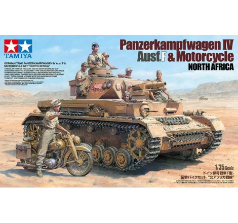 Tamiya® Maquette militaire char Panzer IV Ausf.F & Motorcycle Afrique du Nord 1:35 référence 25208.