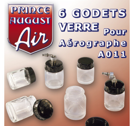 6 godets en verre pour aérographe Prince August A011 référence AA040