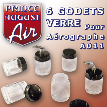 6 godets en verre pour aérographe Prince August A011 référence AA040