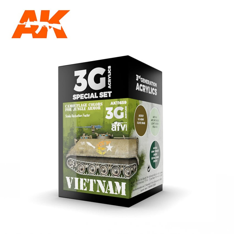 AK Iinteractive 3G Special Set acrylics couleur Camouflage colors jungle armor Vietnam AK11659