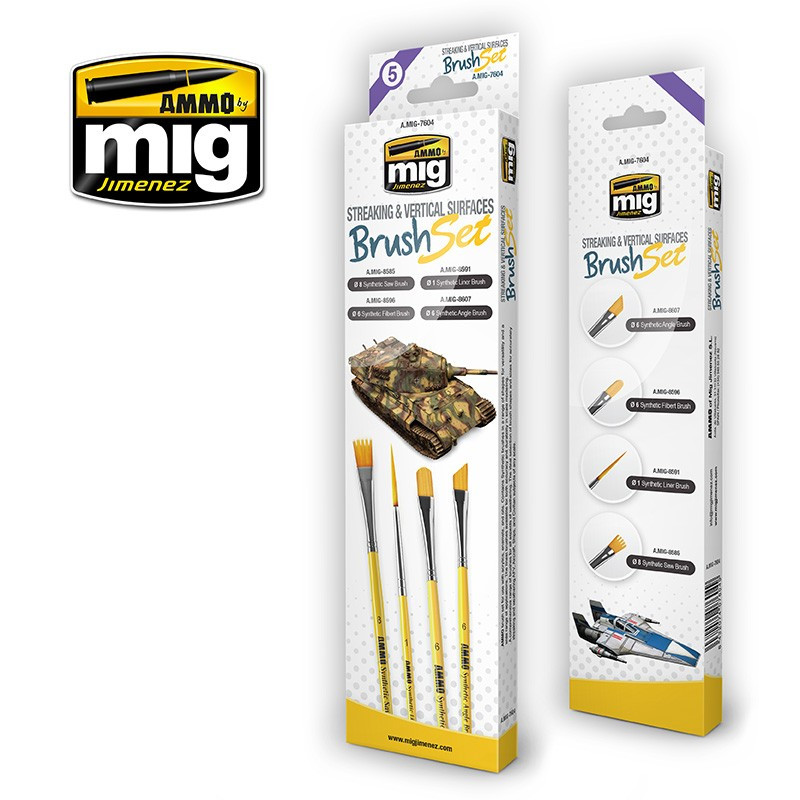 Set pinceaux Ammo MIG Streaking & vertical surfaces brush set A.MIG-7604