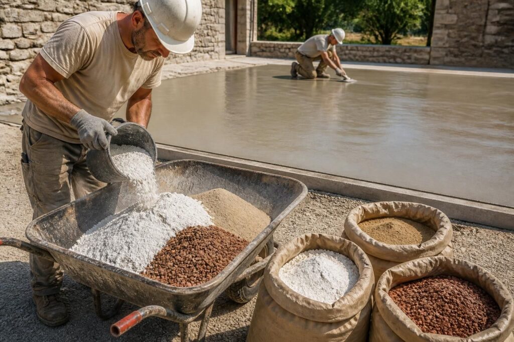 Béton de chaux : dosages et solutions avec pouzzolane pour sol durable