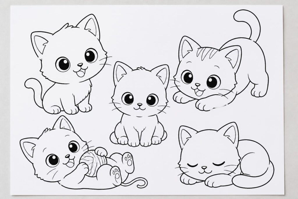téléchargez gratuitement des coloriages de chatons kawaii, parfaits pour les petits artistes en herbe. amusez-vous à colorier ces adorables dessins et développez votre créativité !